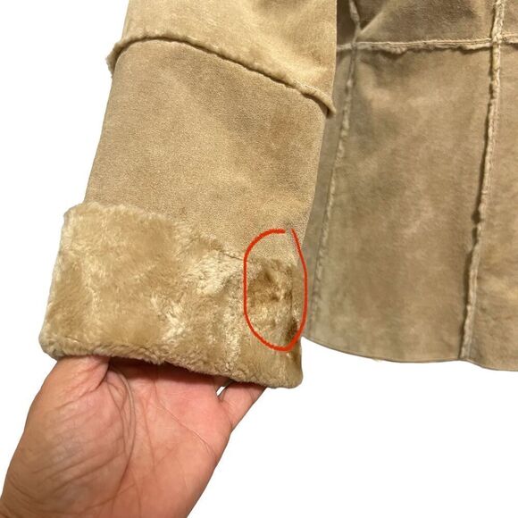 GUESS Leather Suede Jacket Size Small Fur Collar Single Breast - Picture 5 of 12